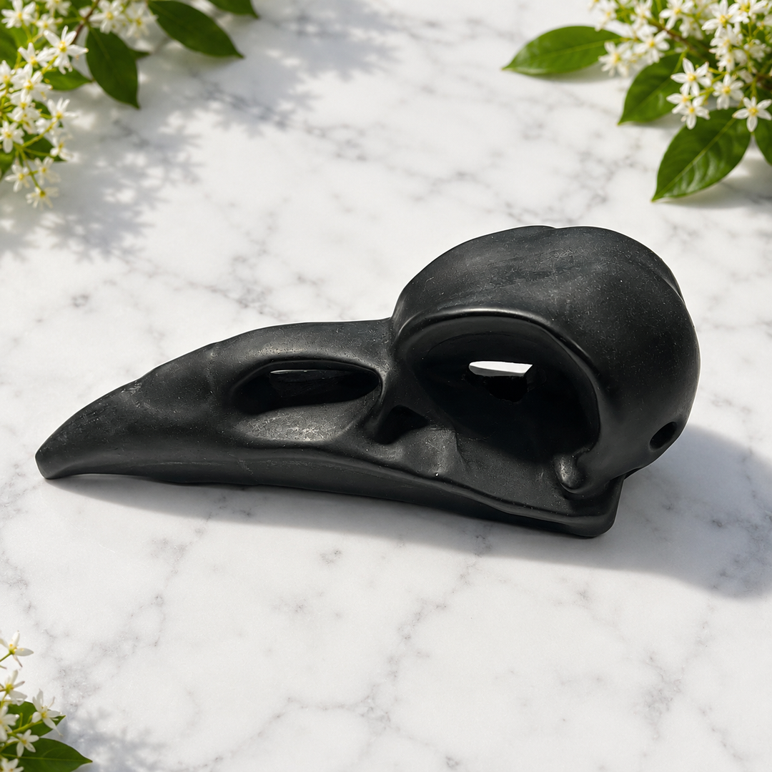 Raven Skull Black Obsidian Matte 12 cm