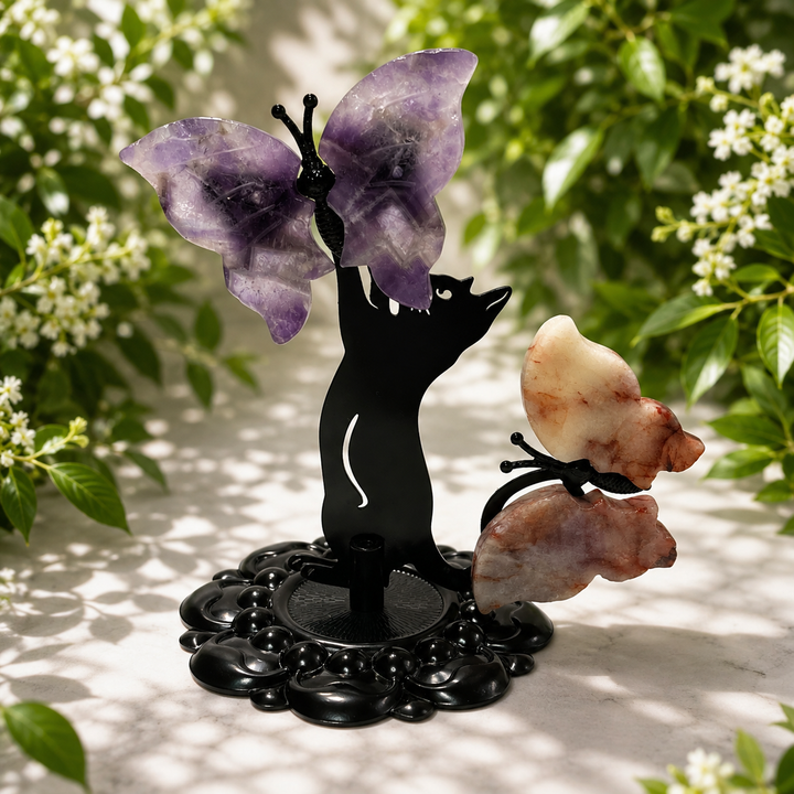 Kitty with Butterfly Carvings on Stand