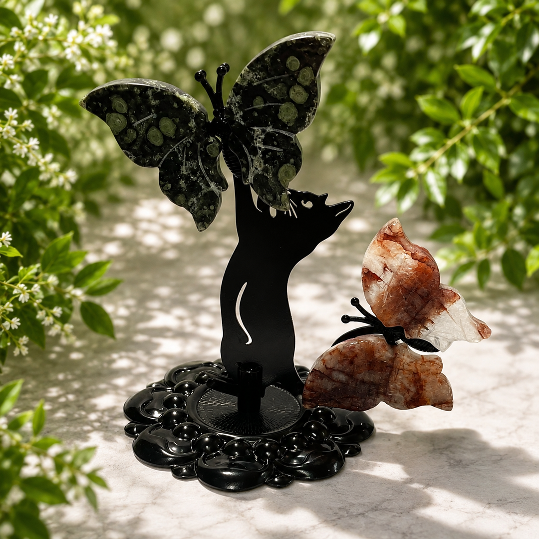 Kitty with Butterfly Carvings on Stand