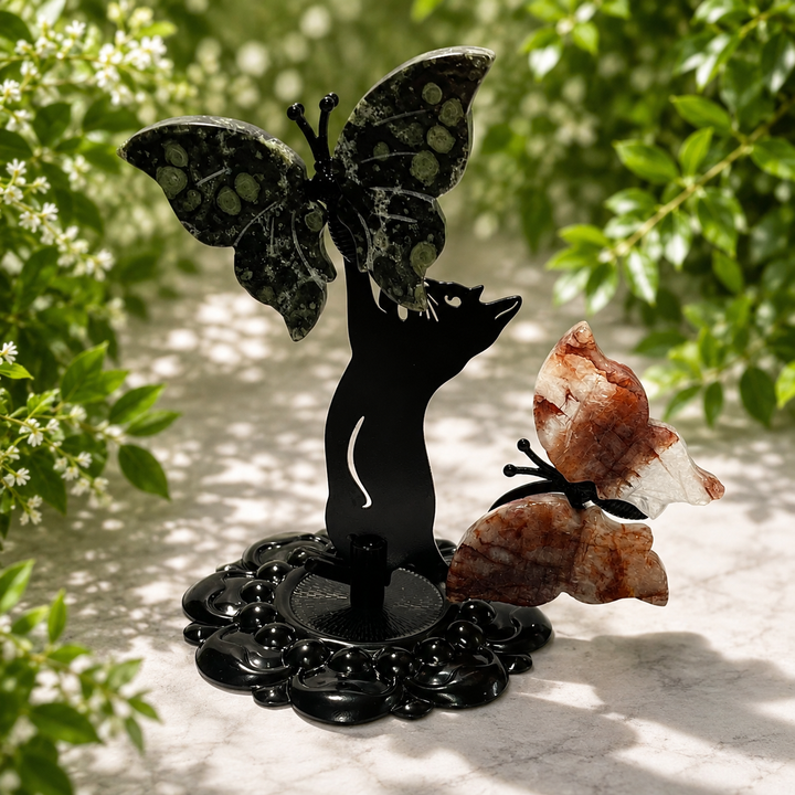 Kitty with Butterfly Carvings on Stand