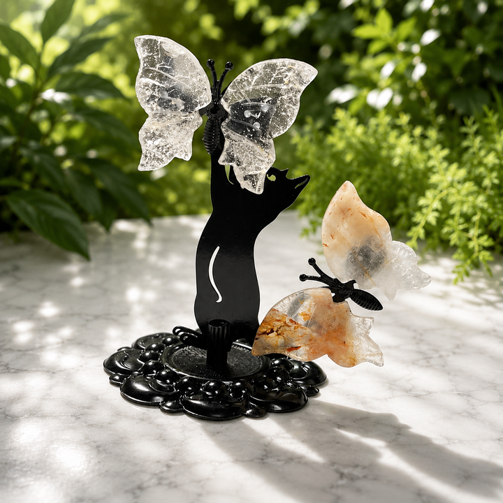 Kitty with Butterfly Carvings on Stand