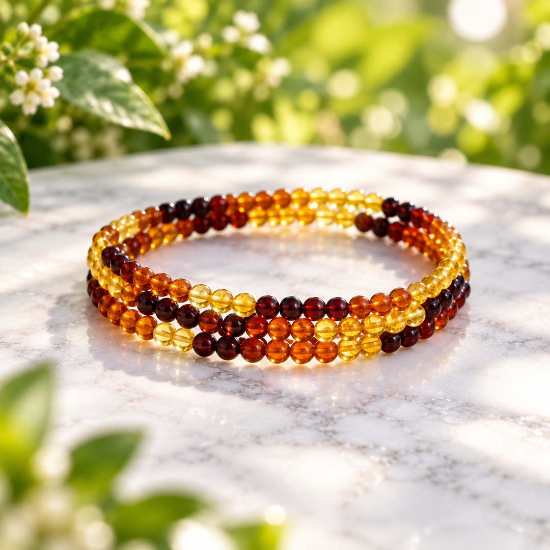 Bracelet Amber Three Layers 4 mm