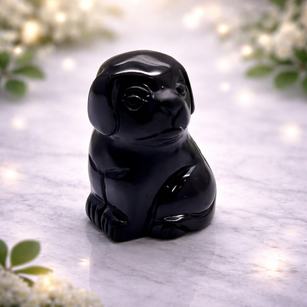 Dog Black Obsidian Sitting 4.0 cm