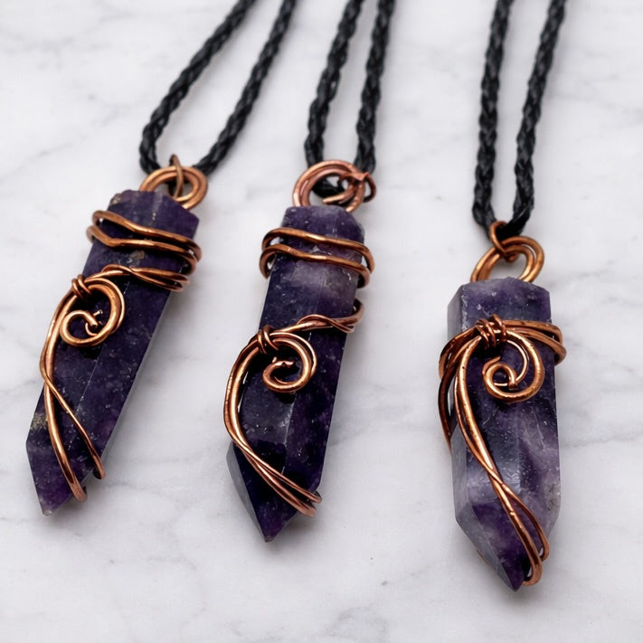 Necklace Lepidolite Point on Copper Zimbabwe