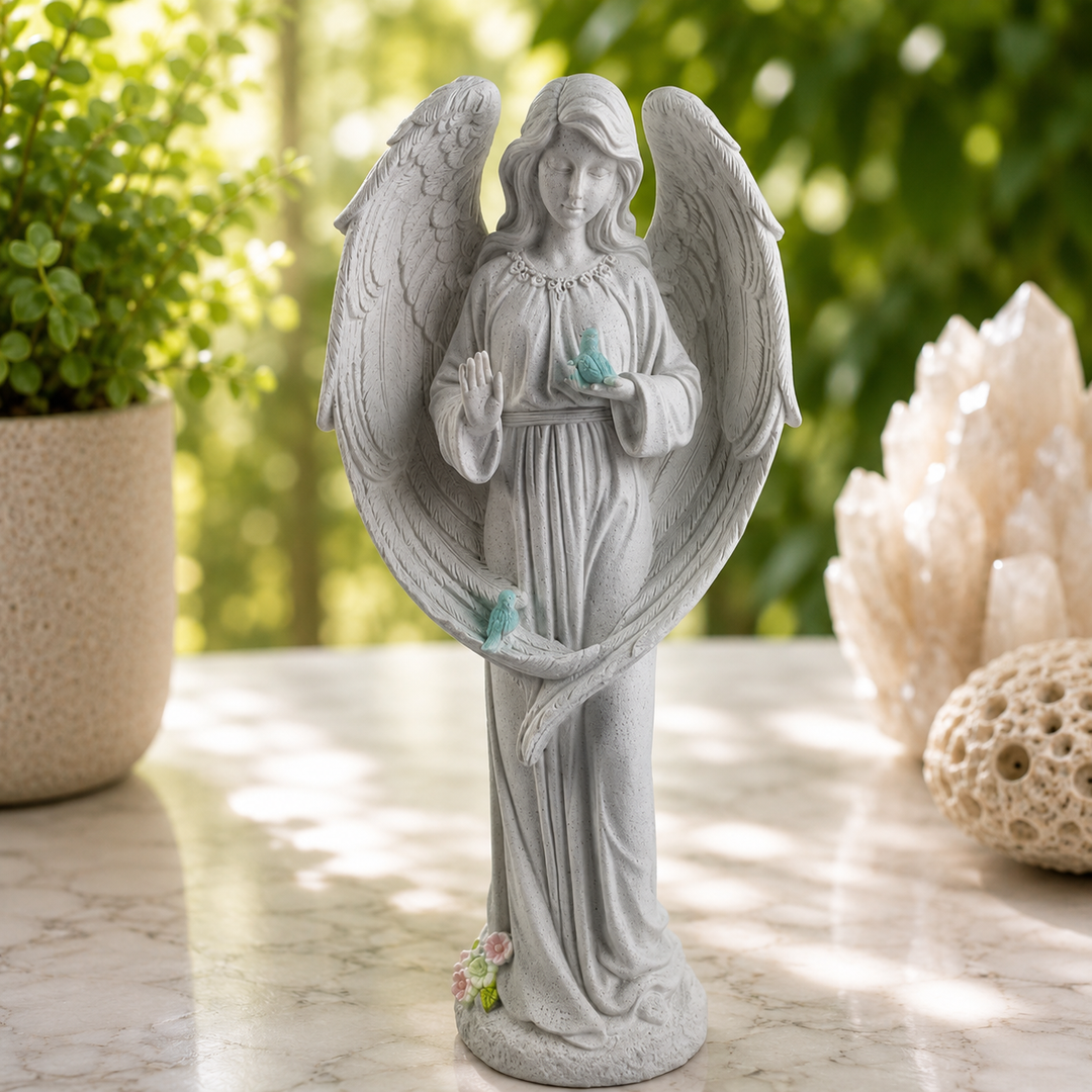 Statue Angel Holding Bird White 45 cm - Instore Only