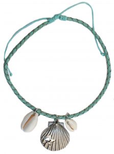Anklet Shell Charm Aqua Cord