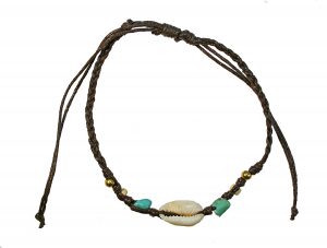 Anklet Cowrie Shell Leather Natural Brown