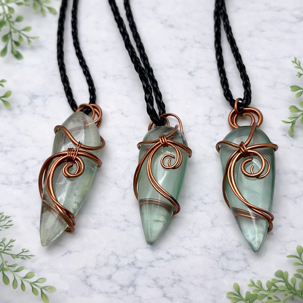 Necklace Aqua Silica Teardrop on Copper