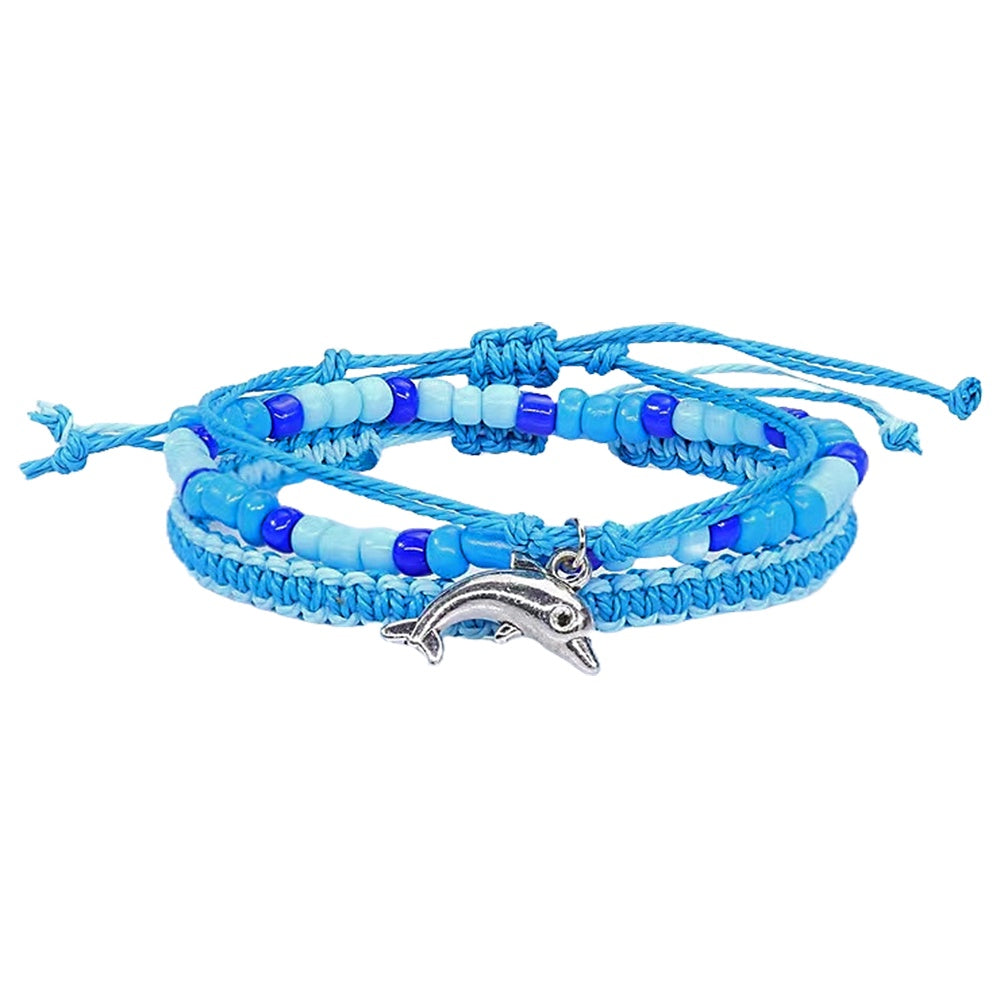 Bracelet Blue Beads with Dolphin Charm