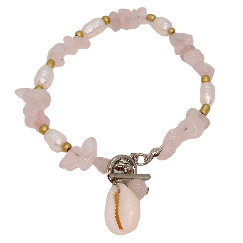 Bracelet Rose Quartz and Pearl Cowrie Shell