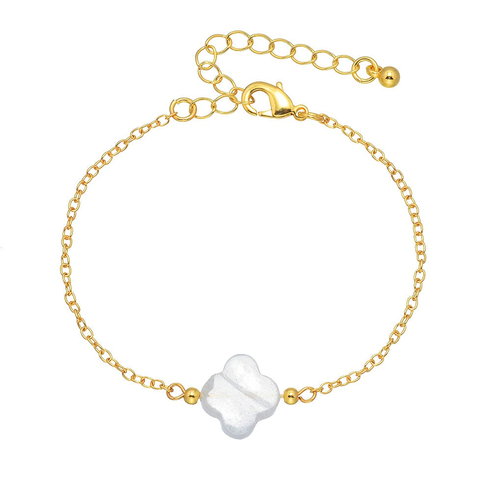 Bracelet Clear Quartz Clover Gold