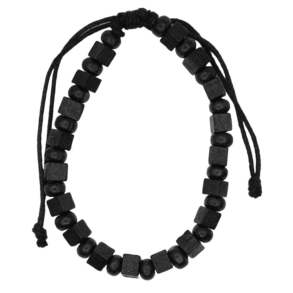 Bracelet Wooden Block and Beads Black