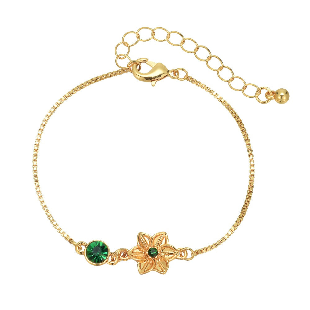 Bracelet Green Crystal and Flower Gold