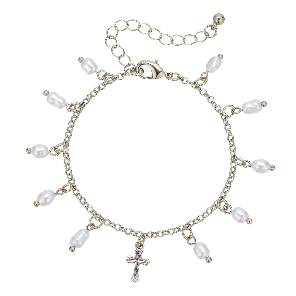 Bracelet Chain with Pearls and Cross
