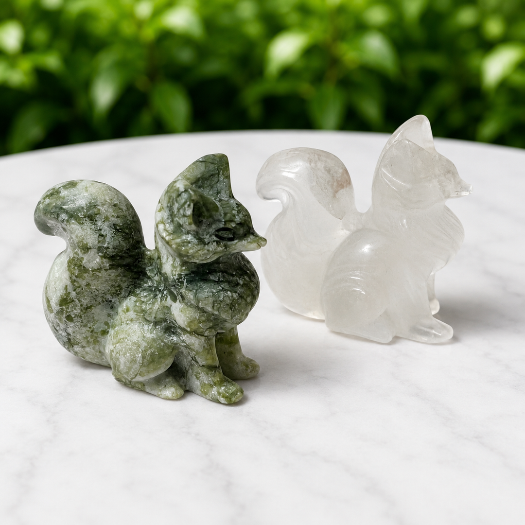 Bushy-Tail Fox Crystal Carving