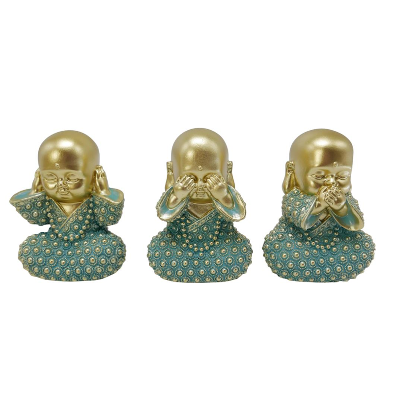 Buddha Wise Monk Aqua Gold Set 12 cm