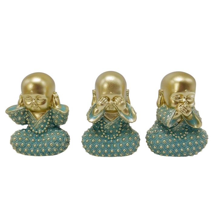 Buddha Wise Monk Aqua Gold Set 12 cm