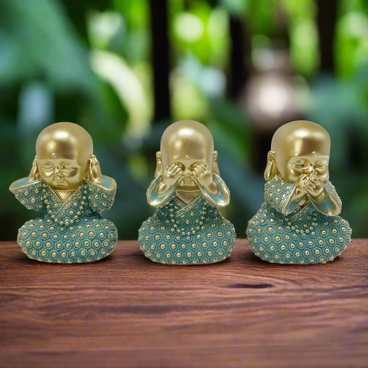 Buddha Wise Monk Aqua Gold Set 12 cm