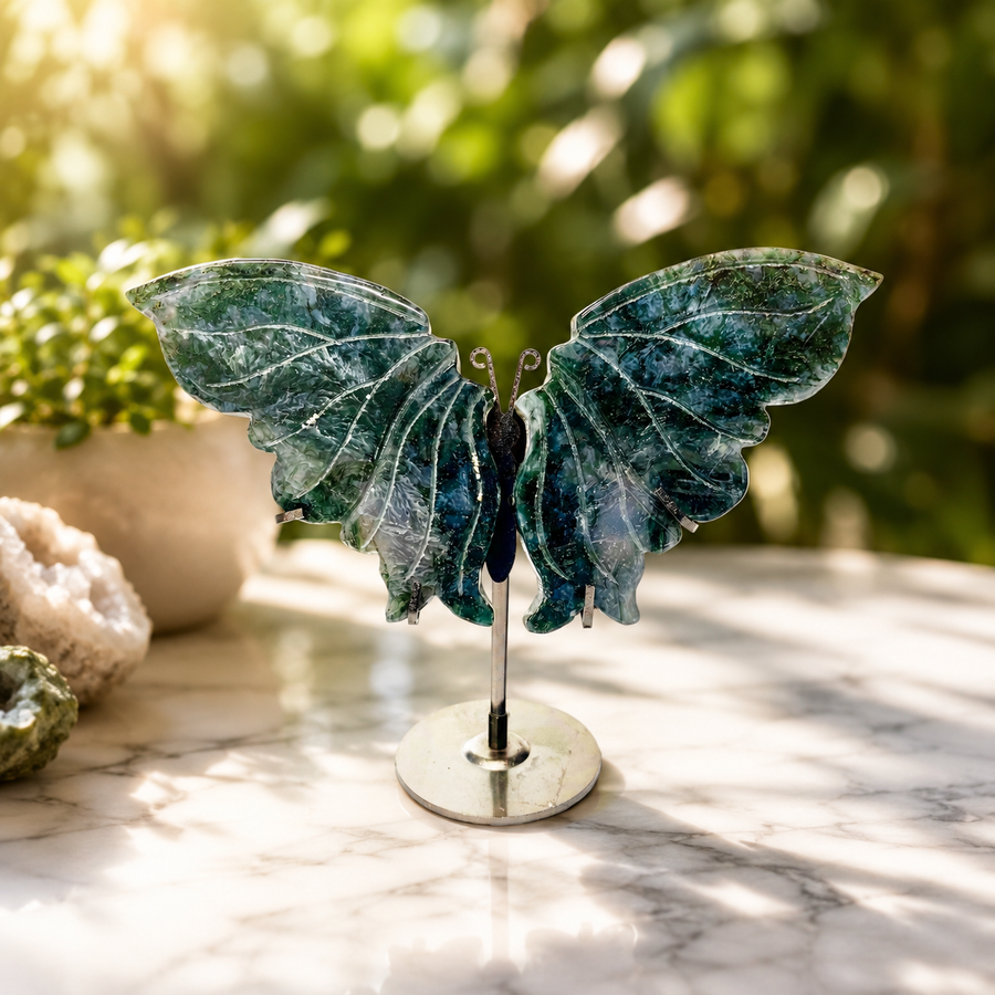 Butterfly Wings Moss Agate on Stand | Carpe Diem With Remi