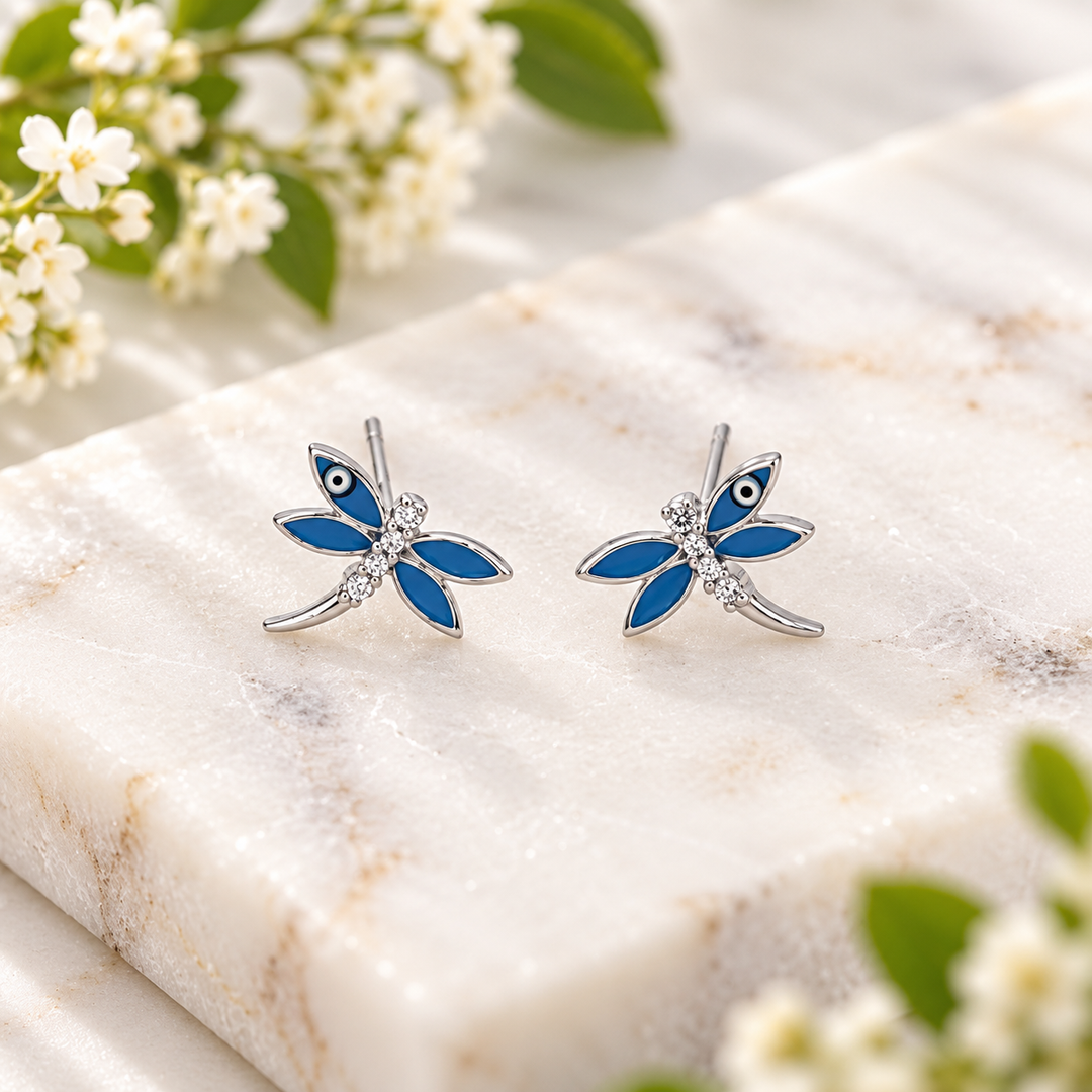 Stud Earrings Evil Eye Dragonfly 9 mm