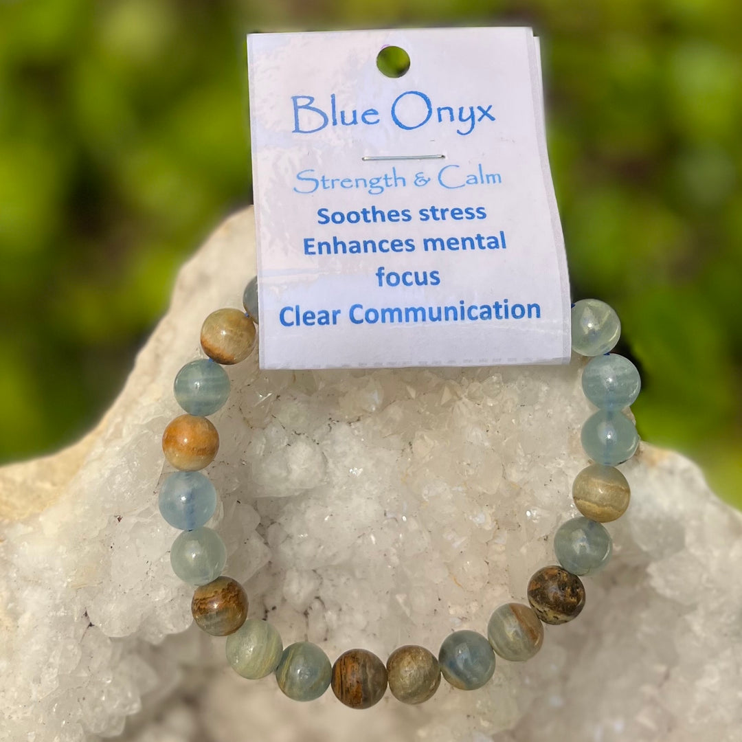 Bracelet Blue Onyx Beads 8mm