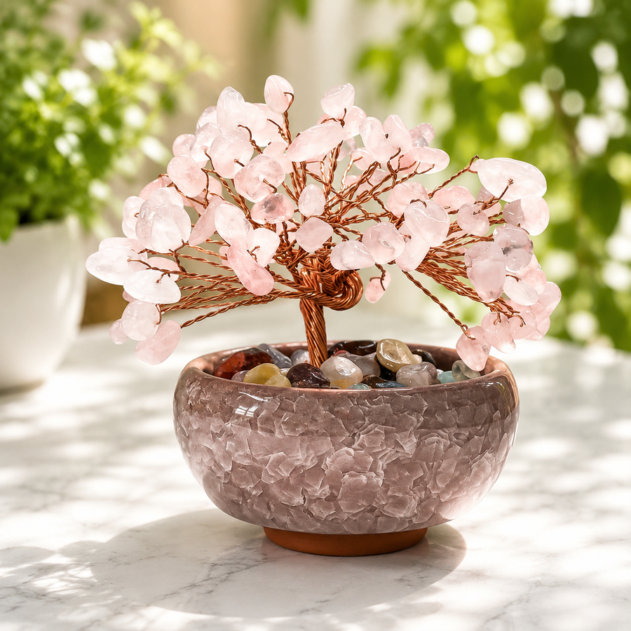 Bonsai Tree Rose Quartz Chip 8.0 cm | Carpe Diem With Remi