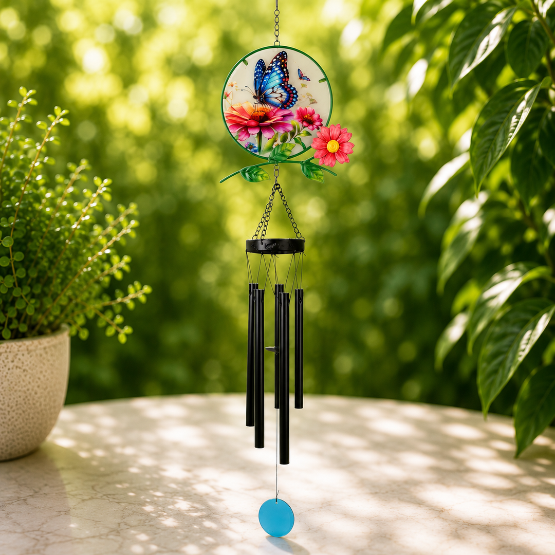 Windchime Butterfly Blue Glass 90 cm - Instore Only