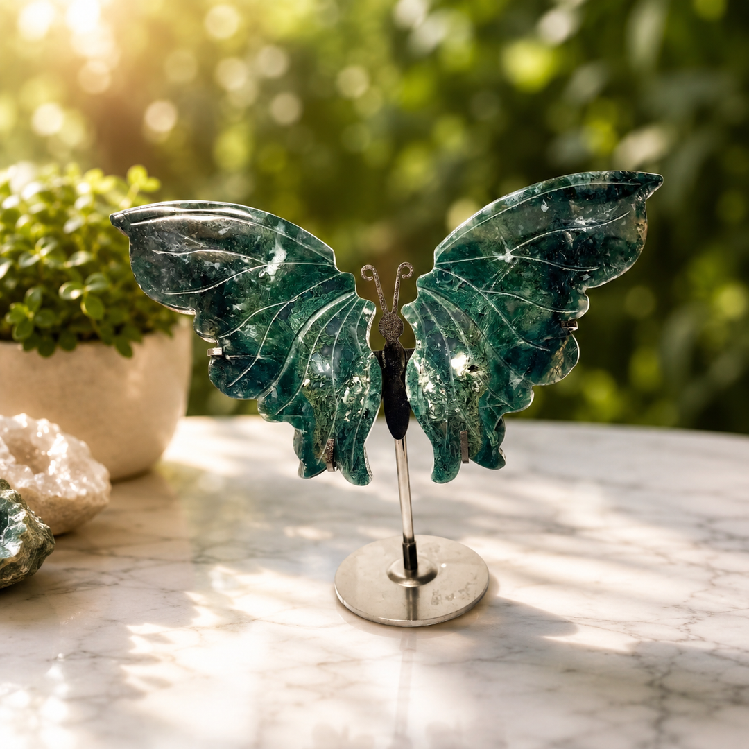 Butterfly Wings Moss Agate on Stand | Carpe Diem With Remi