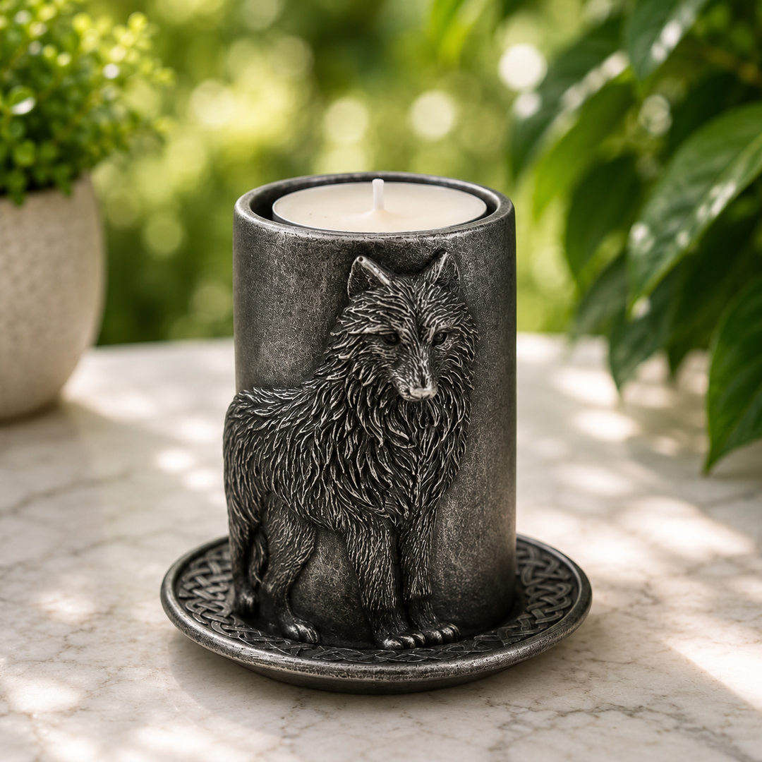 Candle Holder and Plate Wolf Black - Instore Only