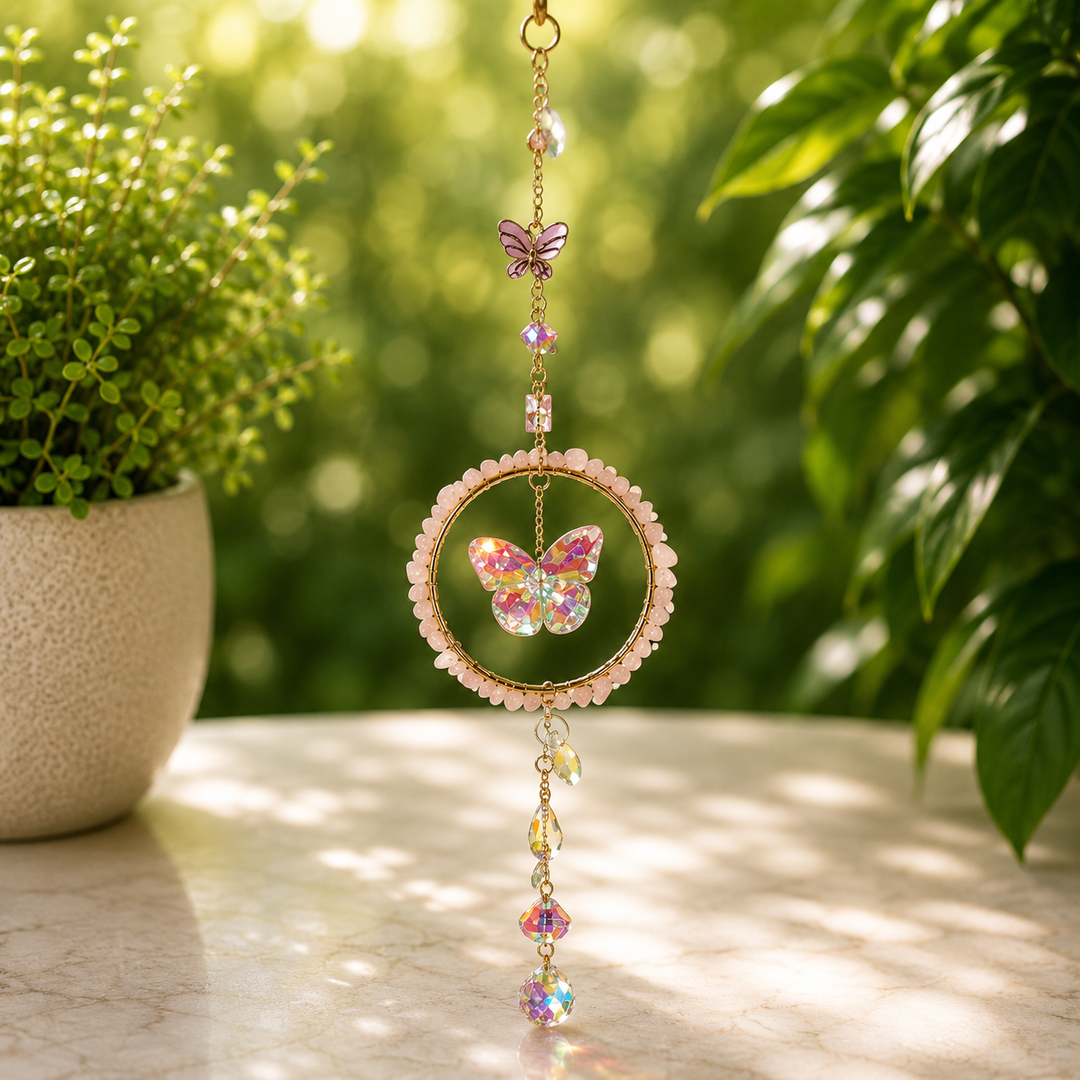 Suncatcher Rose Quartz Butterfly Ring 39 cm - Instore Only