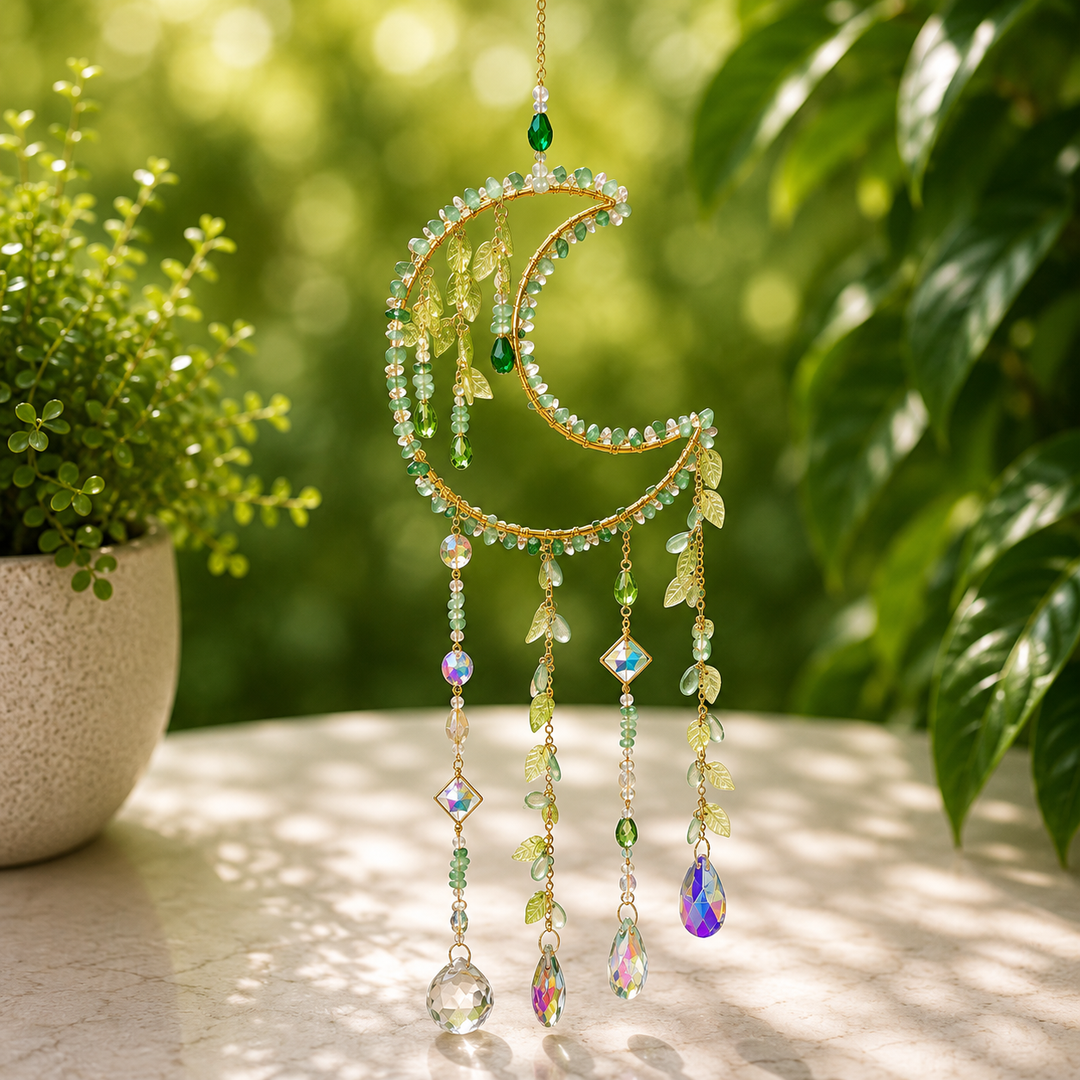 Suncatcher Moonand Crystals Leaf Design 59 cm - Instore Only