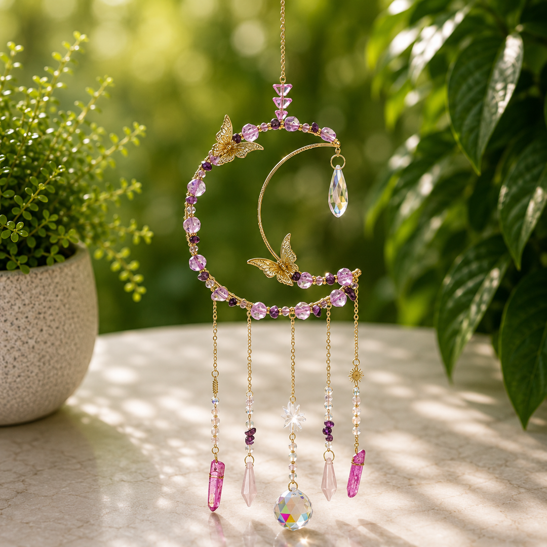 Suncatcher Moon with Butterflies Gold 52 cm - Instore Only
