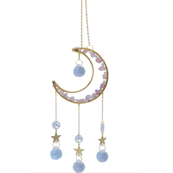 Suncatcher Rose Quartz Moon with Crystal 43 cm