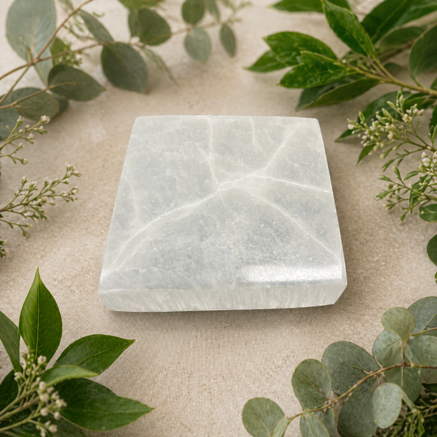 Charging Plate Selenite Square 8cm - Instore Only | Carpe Diem With Remi