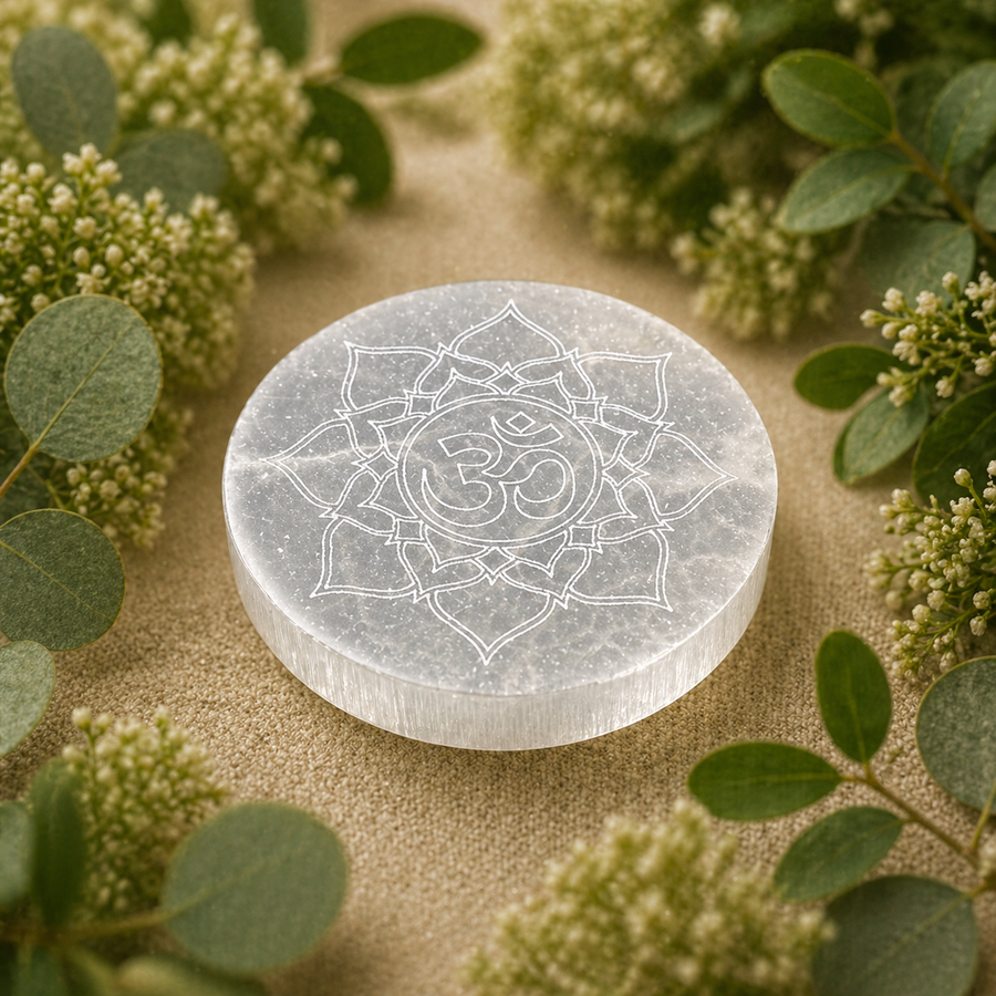 Plate Selenite Om Lotus 12cm - Instore Only | Carpe Diem With Remi