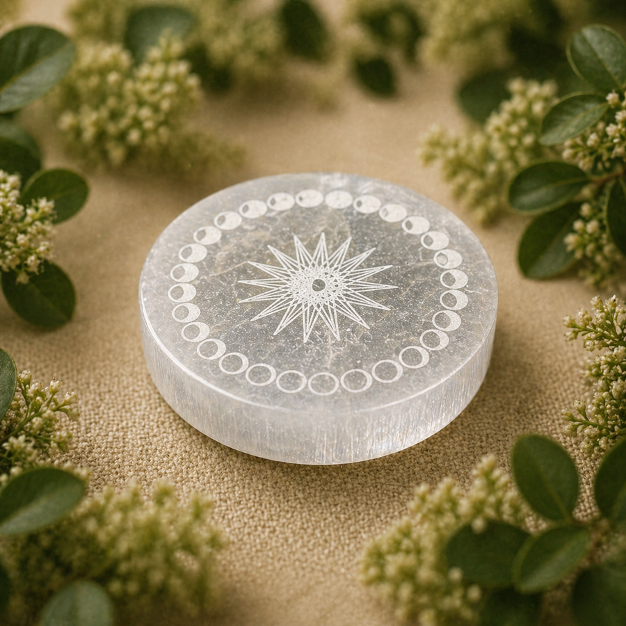 Plate Selenite Moon Phases Star 15cm - Instore Only | Carpe Diem WIth Remi