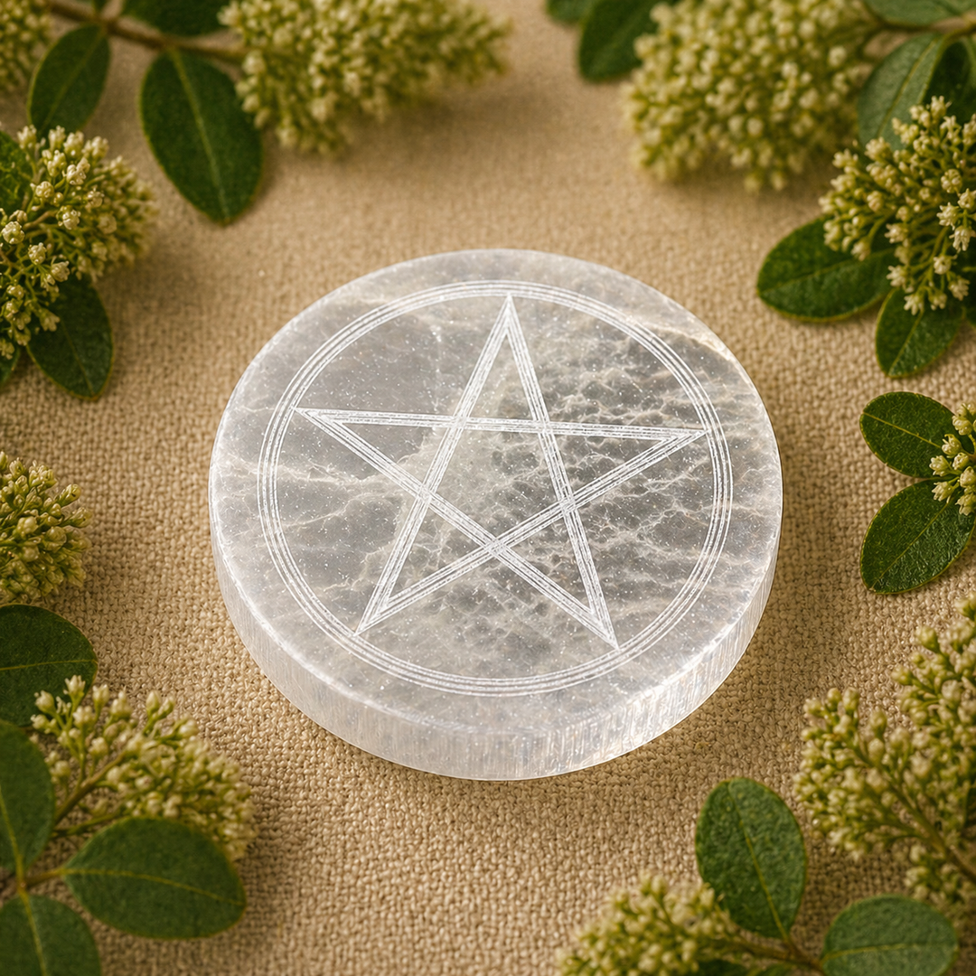 Plate Selenite Pentagram 15cm - Instore Only | Carpe Diem With Remi