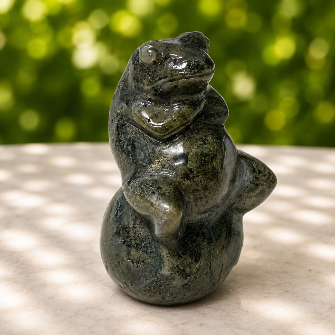 Frog Moss Agate Crystal Carving