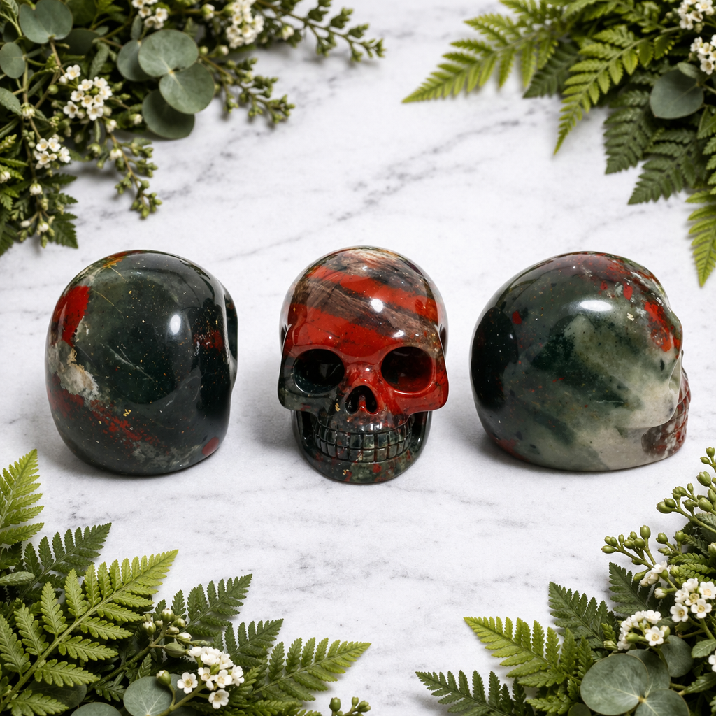 Skull Serpentine Bloodstone Hollow 4.0 cm