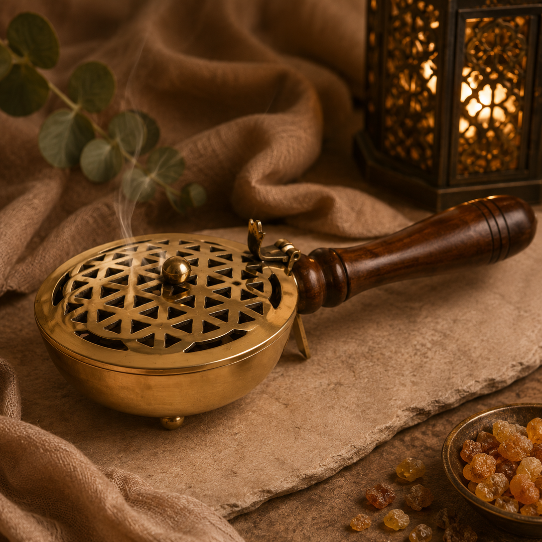 Incense Burner Flower of Life Brass with Handle