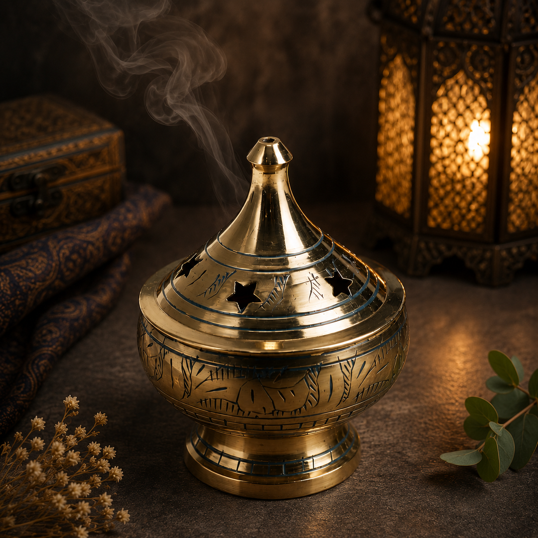 Incense Burner Brass Engraved Colour