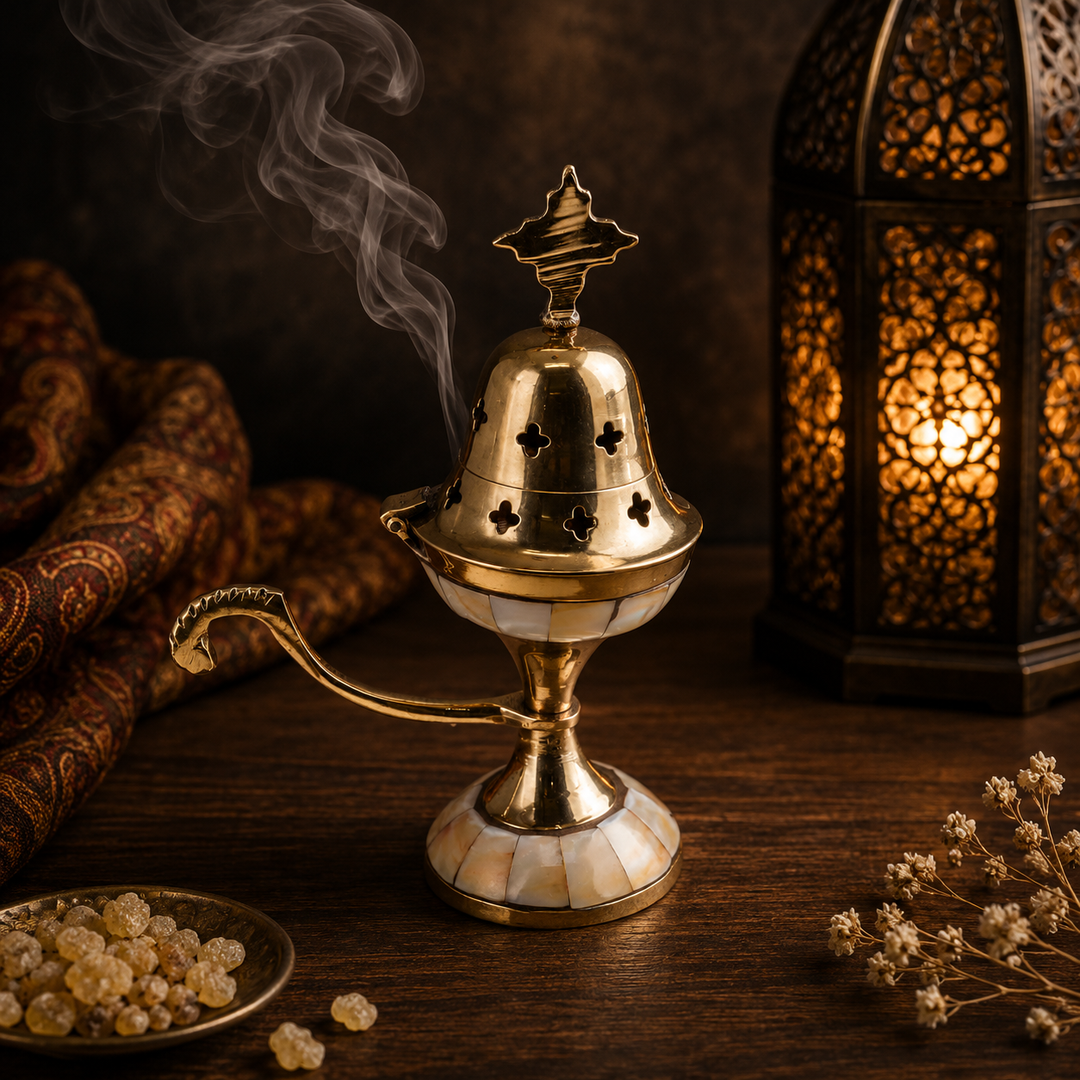 Incense Burner Brass Stone with Handle 15cm