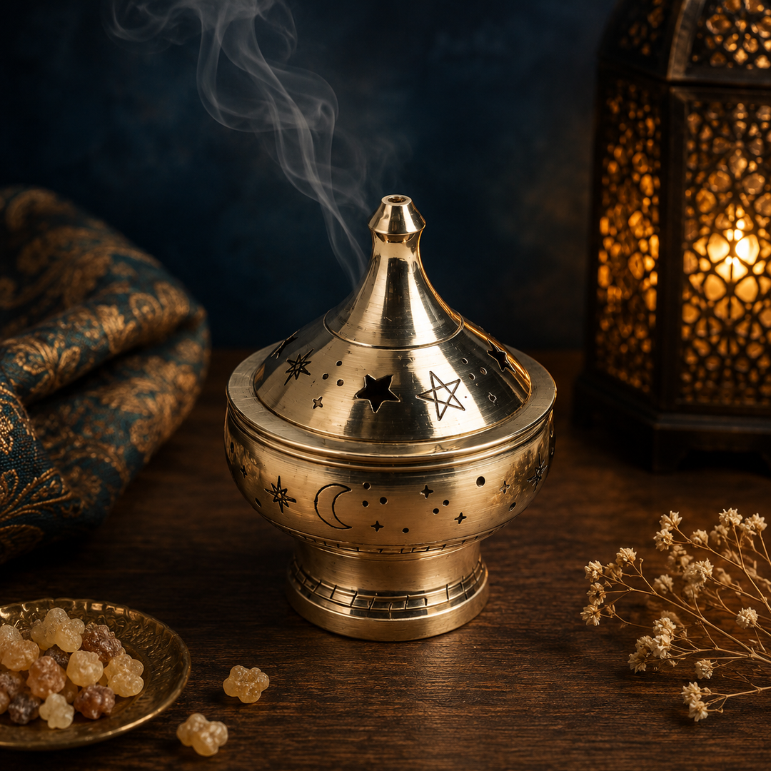 Incense Burner Celestial Engraved Brass 5.5cm
