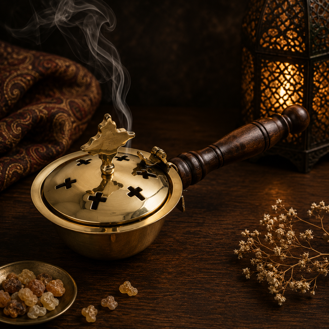 Incense Burner Cross Brass with Handle