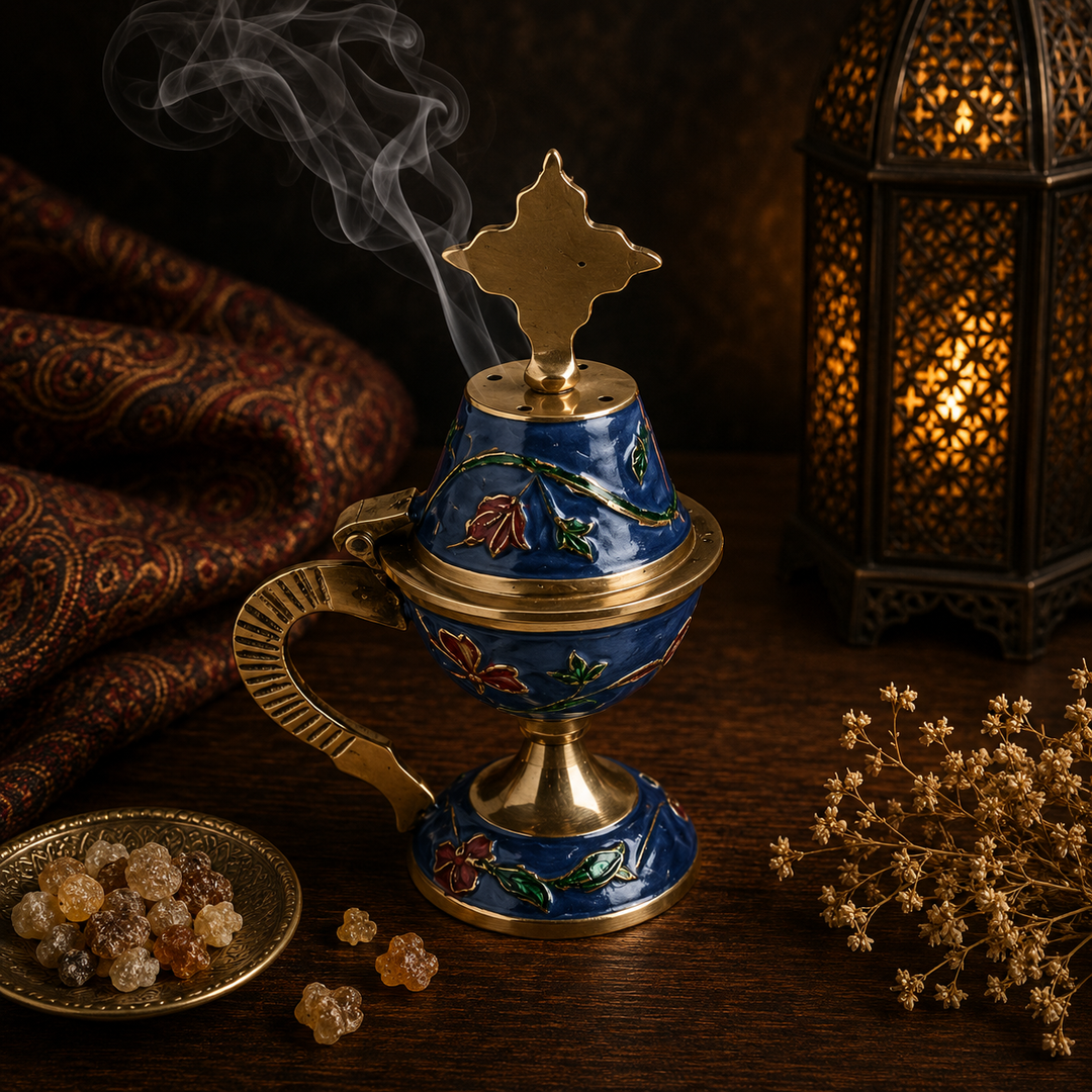 Incense Burner Floral Print Brass 10.5cm