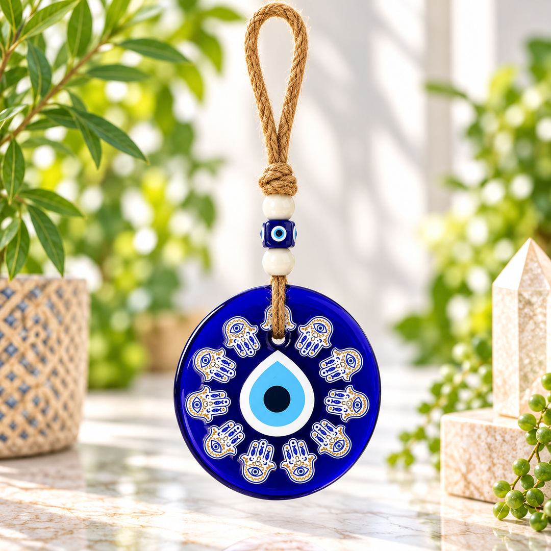 Evil Eye Hamsa Hand Glass Hanging 8 cm