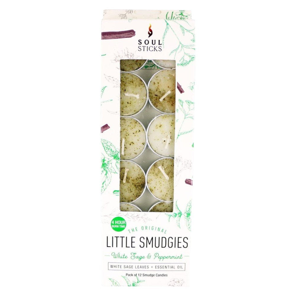 Tealight Candle White Sage and Peppermint Little Smudgies 12 Pk”