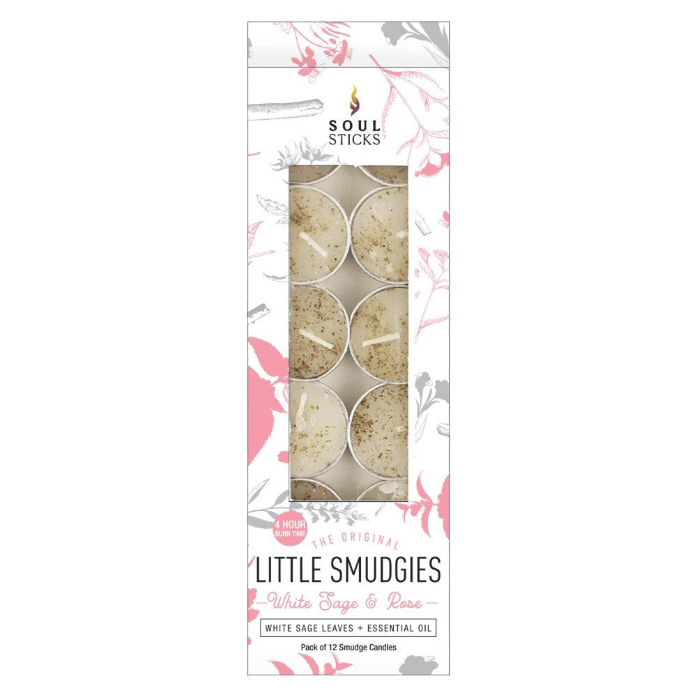 Tealight Candle White Sage and Rose Little Smudgies 12 Pk