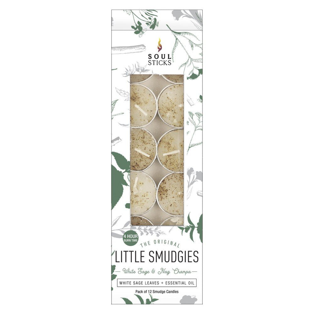 Tealight Candle White Sage and Nag Champa Little Smudgies 12 Pk