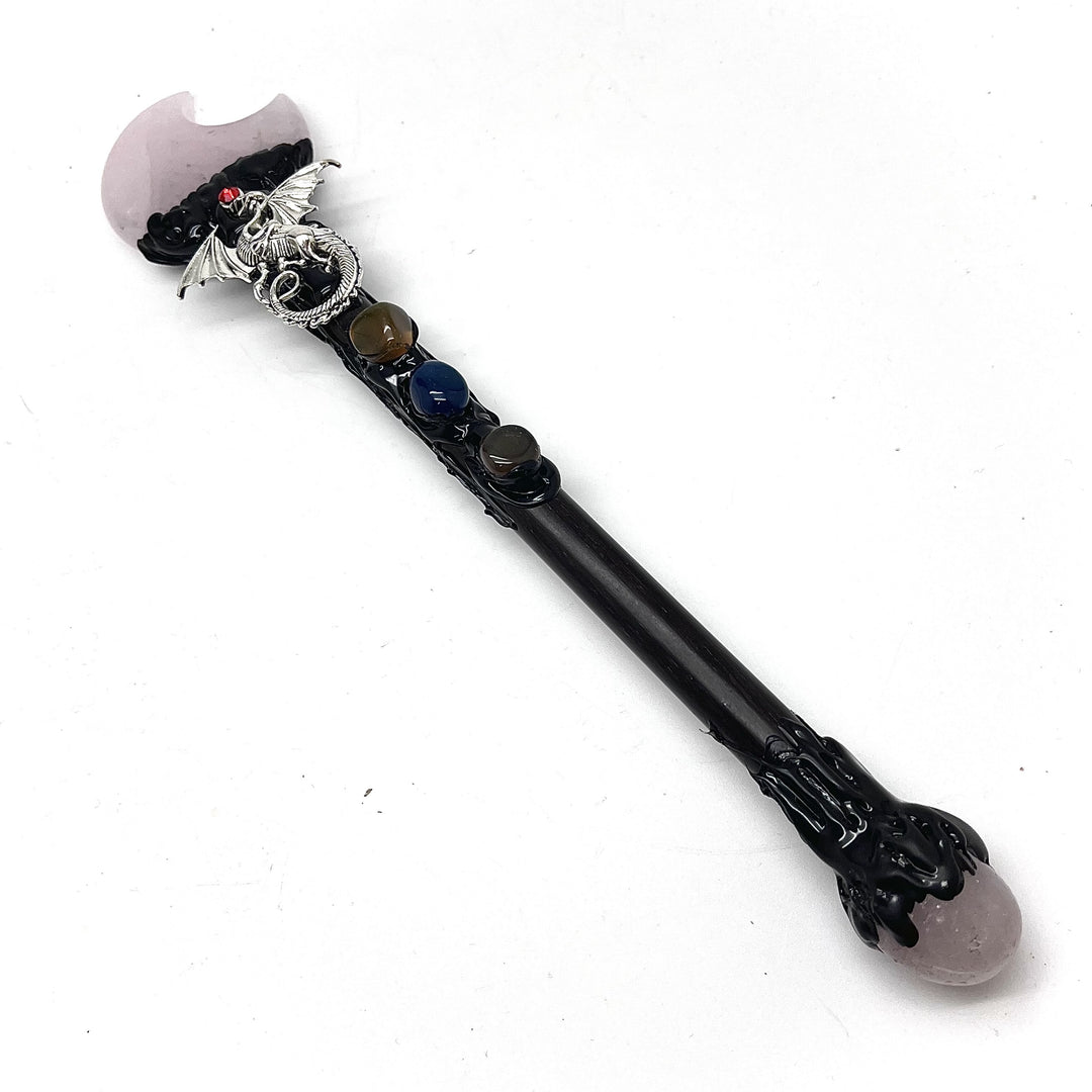 Wand Rose Quartz Moon and Dragon